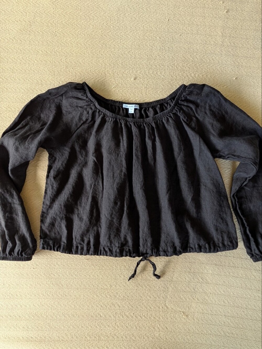 James Perse Black Peasant Blouse with Drawstring Hem